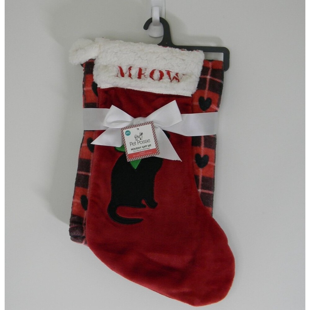 Pet Posse Black Cat Christmas Holiday Gift Set Stocking & Blanket Kitten NWT - Picture 2 of 5